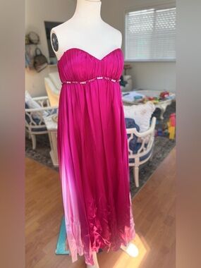 Marc Bouwer Hot Pink Silk Strapless Dress